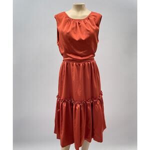 BHLDN Anthropologie Dress Women US 14 Canyon Rust Orange Satin Bow Back Formal